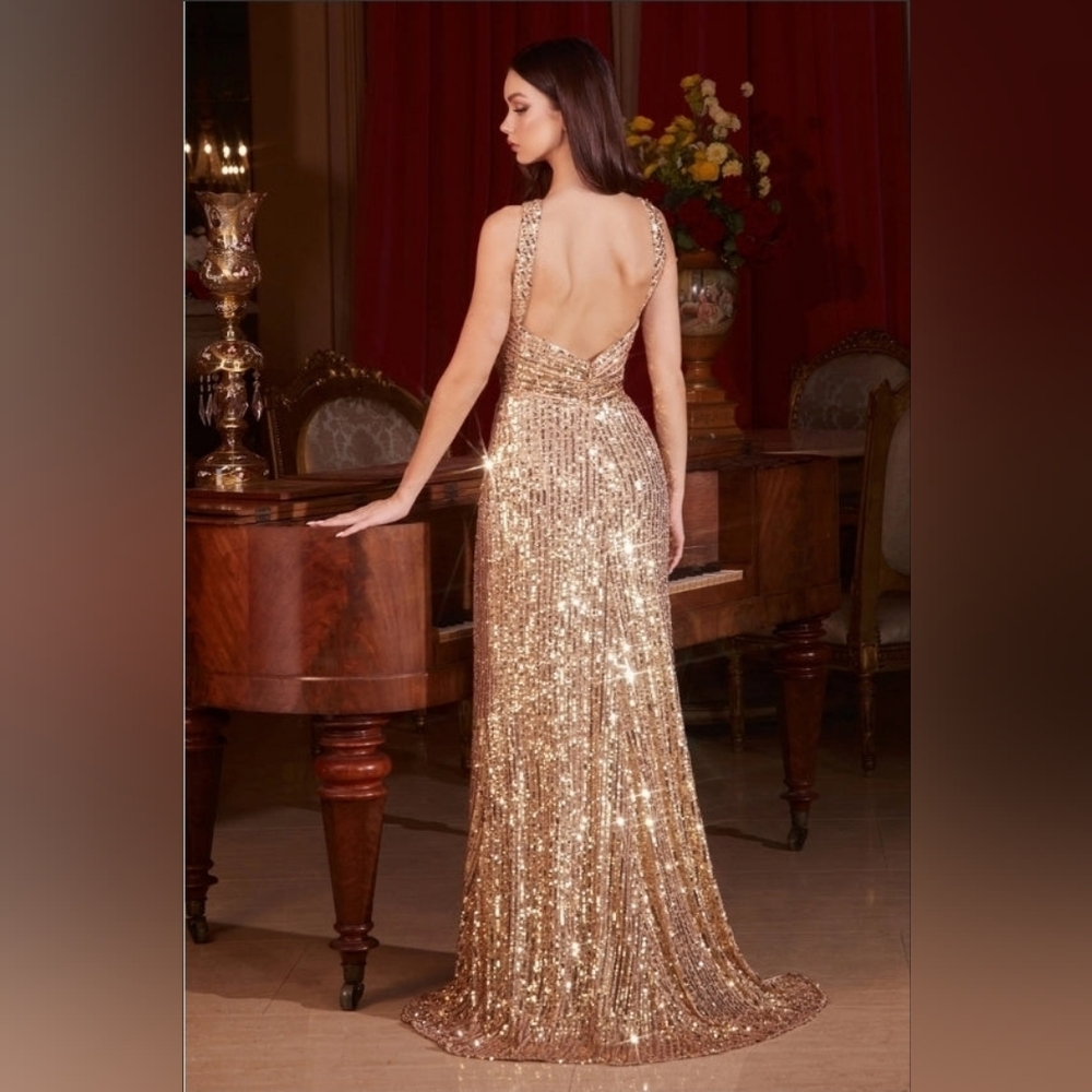 Halter Sequin Fitted Gown - Picture 4 of 4